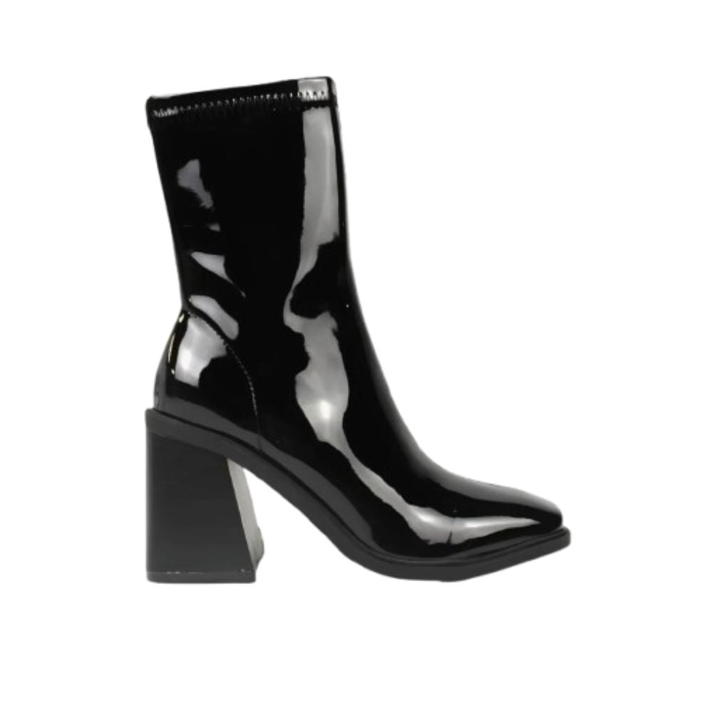 Bota Mujer Charol Negro Tacón Cuadrado YY-19 Elegante