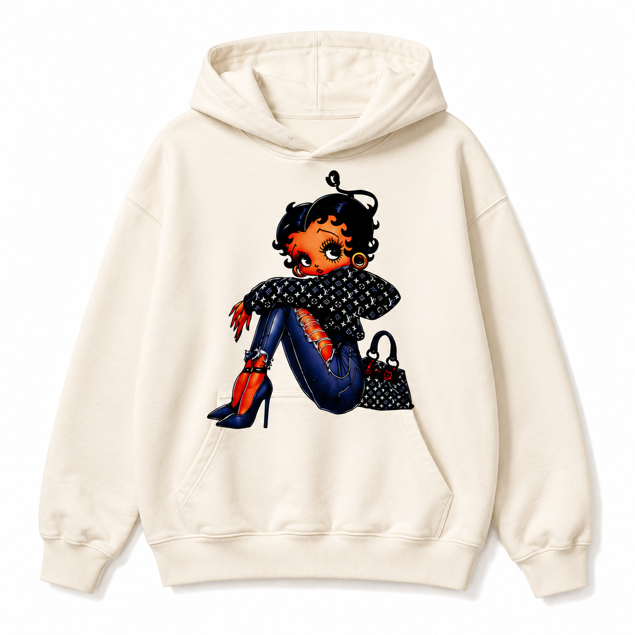 Polerón Oversize Betty Boop Mujer con Capucha Color Beige